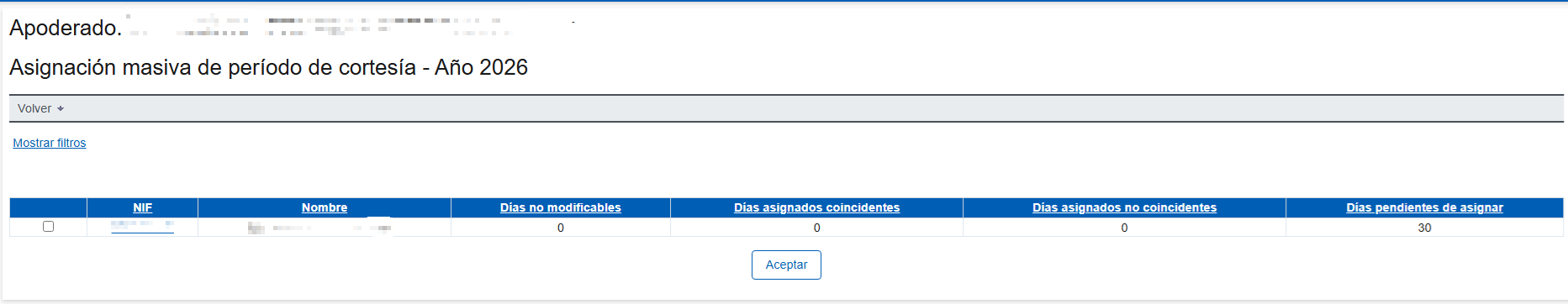 Asignación masiva de días de poderdantes